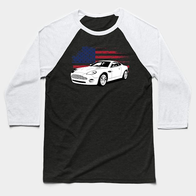 Aston Martin Vanquish Cars Form American Flag Baseball T-Shirt by ElenaBerryDesigns